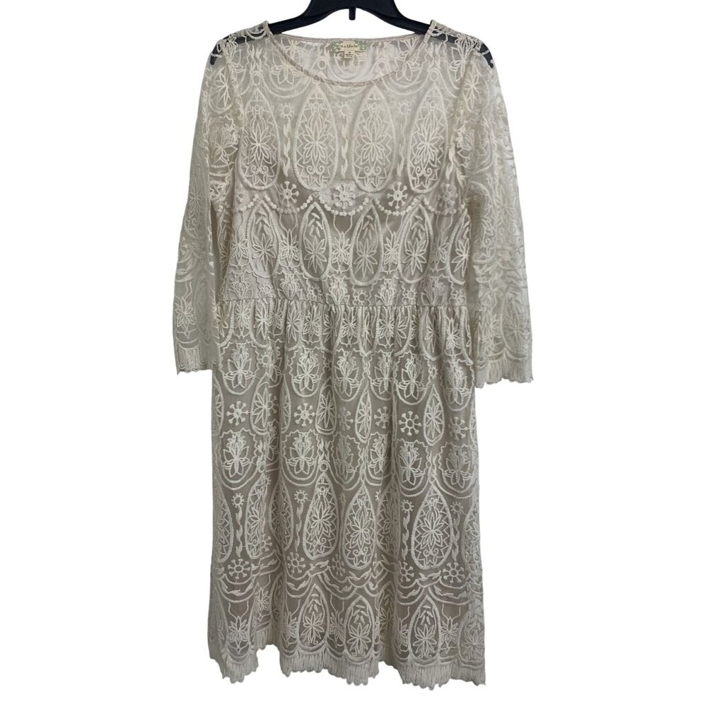 Nurture Sheer Crochet Lace Embroidered Sheath Midi Dress Size M‎ Boho Hippie